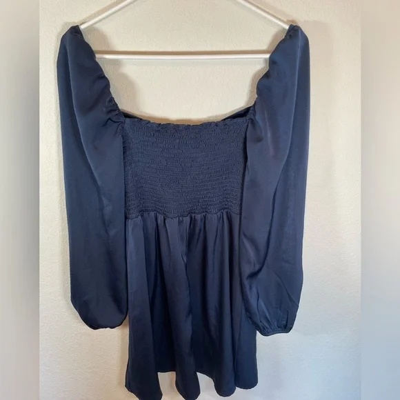 Altar’d State Navy Blue Silky Long Sleeve Mini Dress - Picture 6 of 7